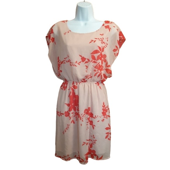 Myan Women's Peach Orange Blossom Dress Gathered Waist Size Small - Picture 1 of 5